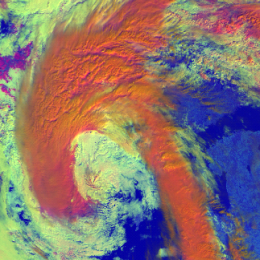 High level, thick ice clouds with large particles on the cloud top